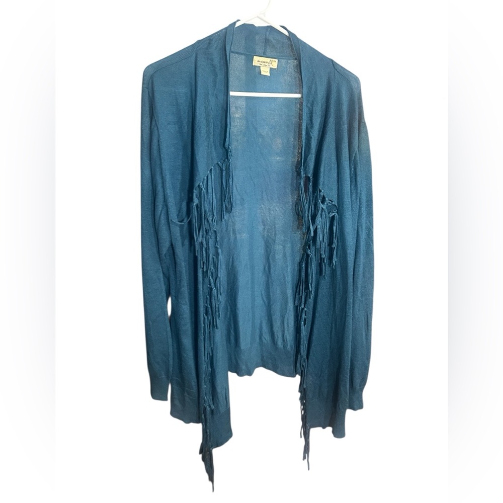 Emerald Teal Fringe Open-Front Women's Cardigan